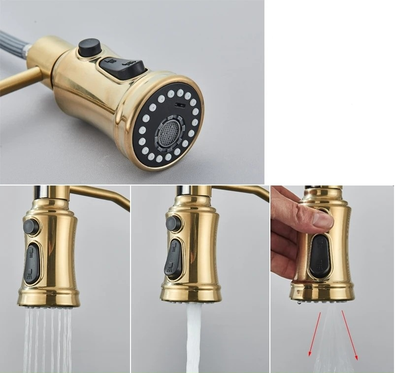 Baterie bucătărie auriu mat antichizat 49 cm cu duș extractabil 3 funcții [5]