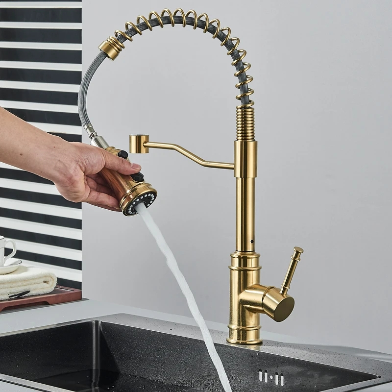 Baterie bucătărie auriu mat antichizat 49 cm cu duș extractabil 3 funcții [4]