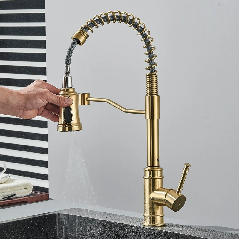 Baterie bucătărie auriu mat antichizat 49 cm cu duș extractabil 3 funcții [3]