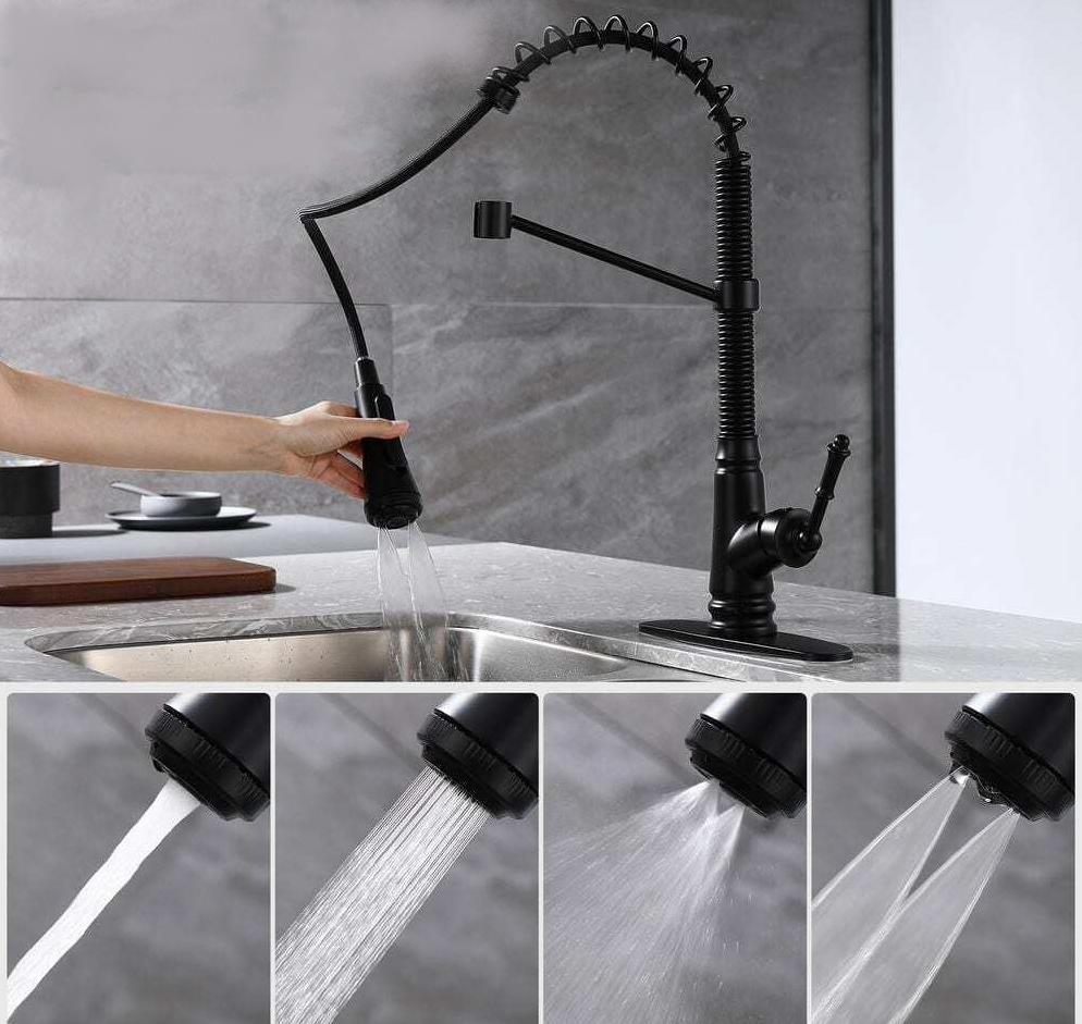 Baterie bucătărie negru mat antichizat 48 cm cu duș extractabil și 4 funcții [3]