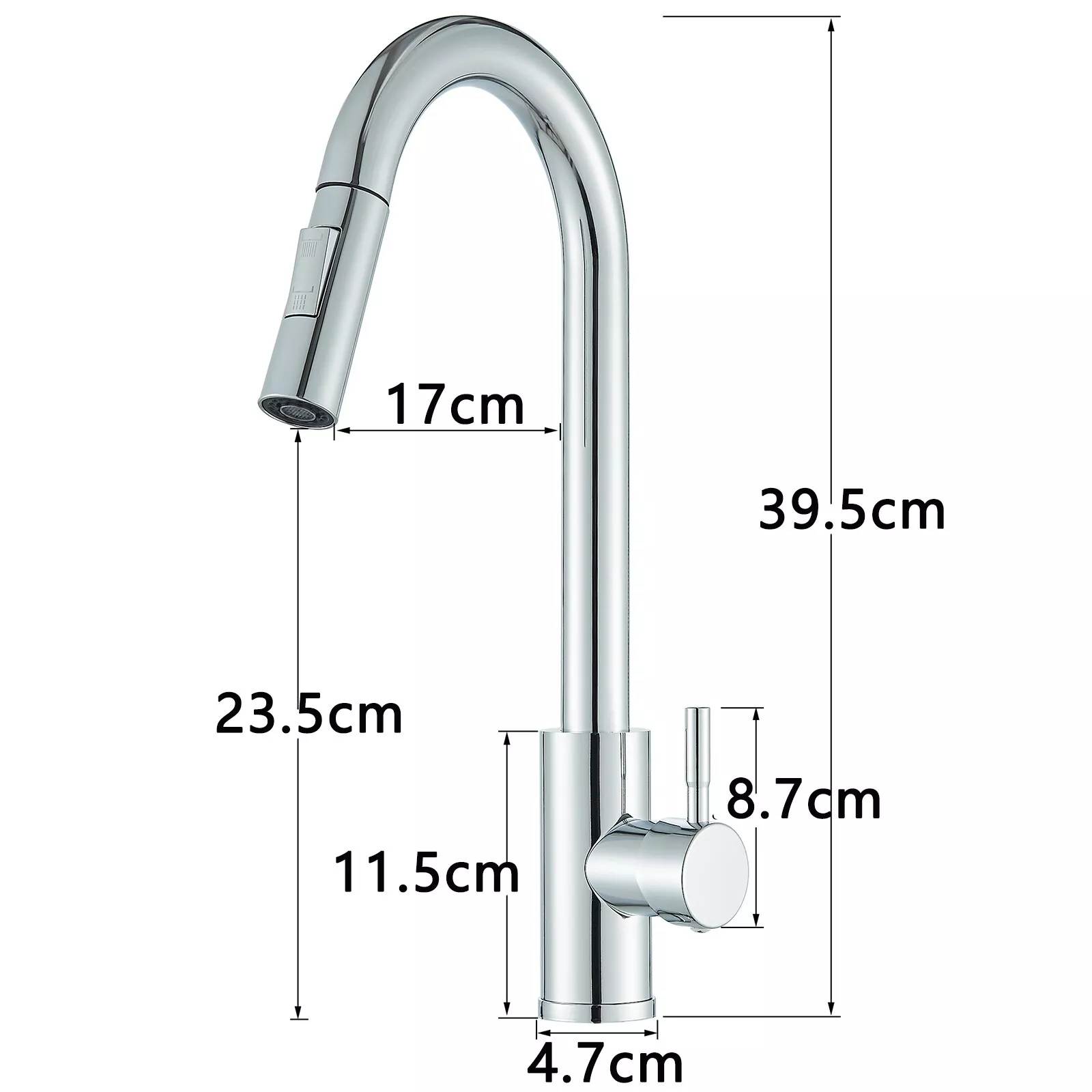 Baterie bucătărie crom lucios 39 cm cu duș extractabil și pipă pivotantă [10]