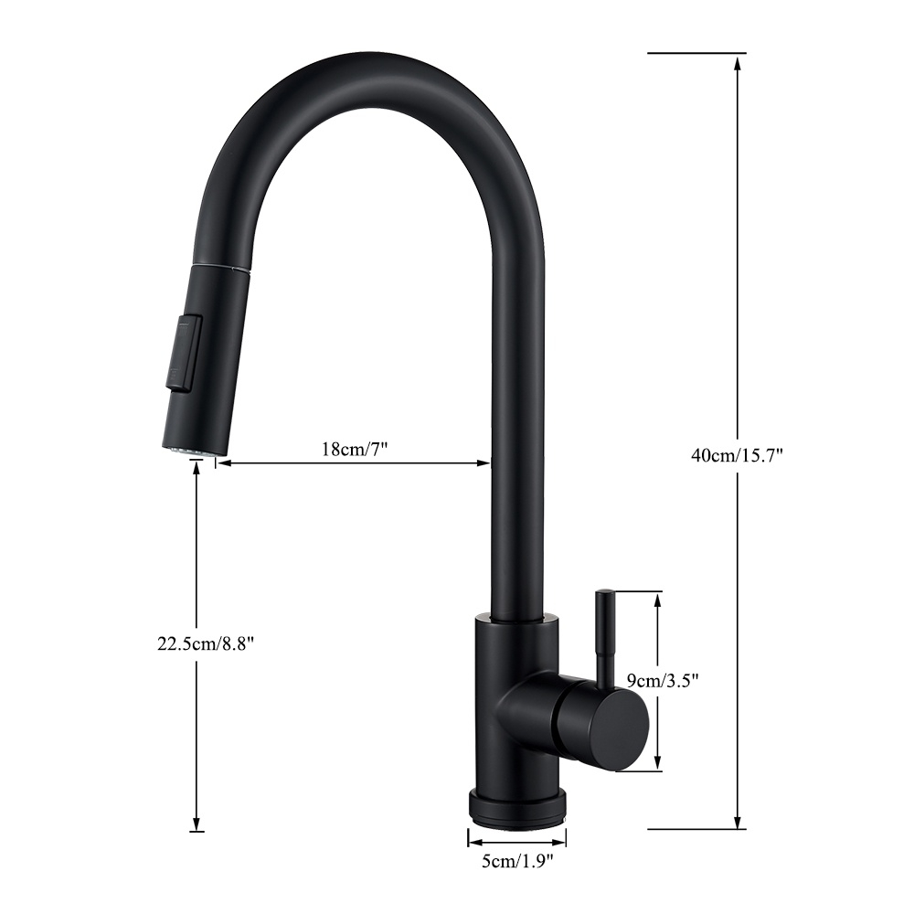 Baterie bucătărie negru mat 39 cm cu funcție Touch și duș extractabil [8]