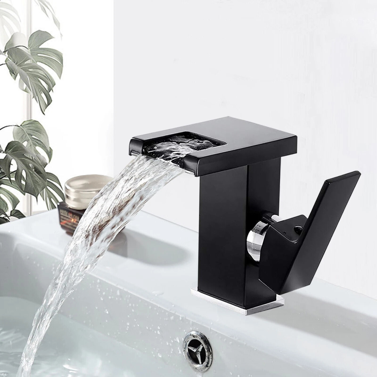 Baterie Lavoar BisDesign® LED Temperatură Apă Negru Mat Cascadă 13 cm [5]