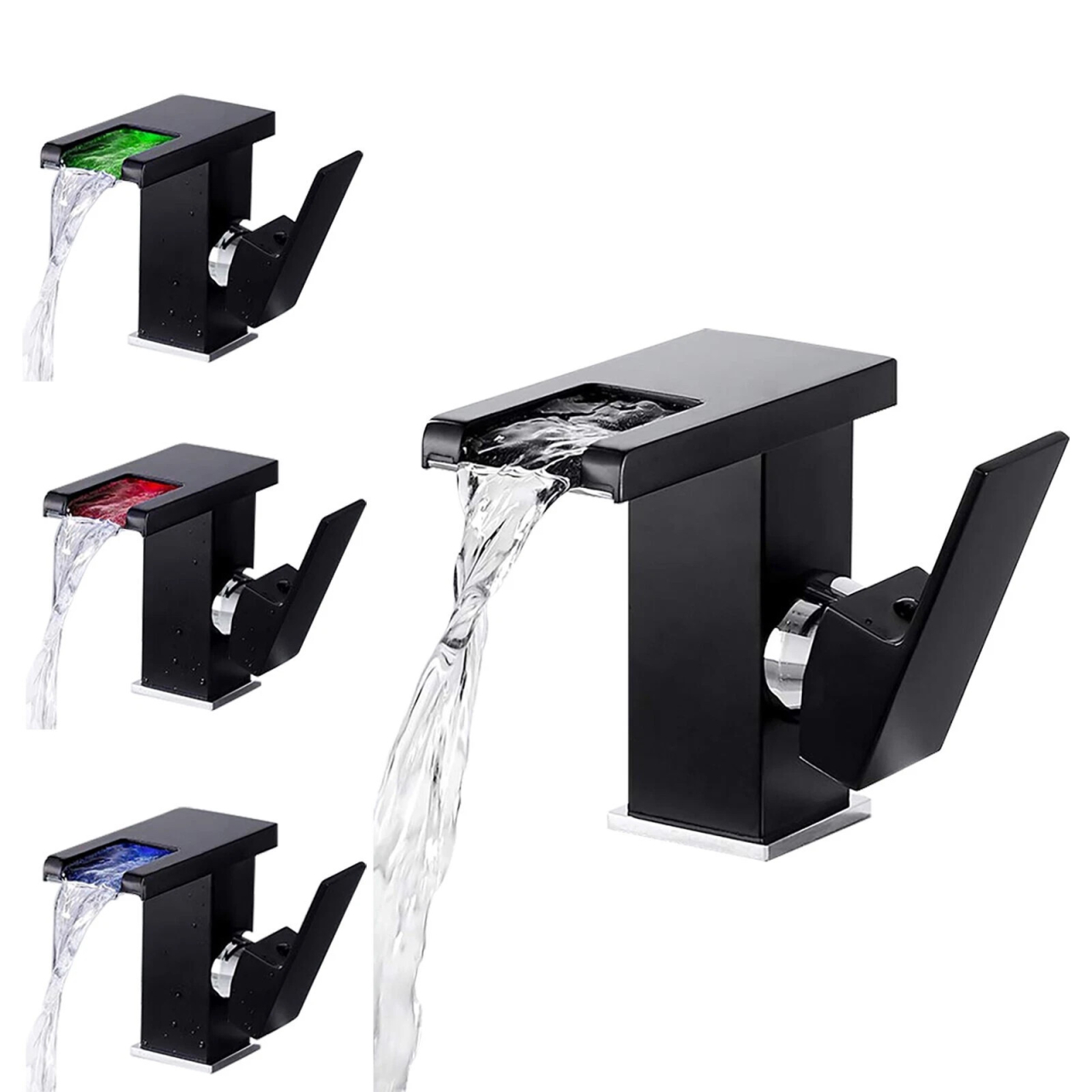 Baterie Lavoar BisDesign® LED Temperatură Apă Negru Mat Cascadă 13 cm [6]