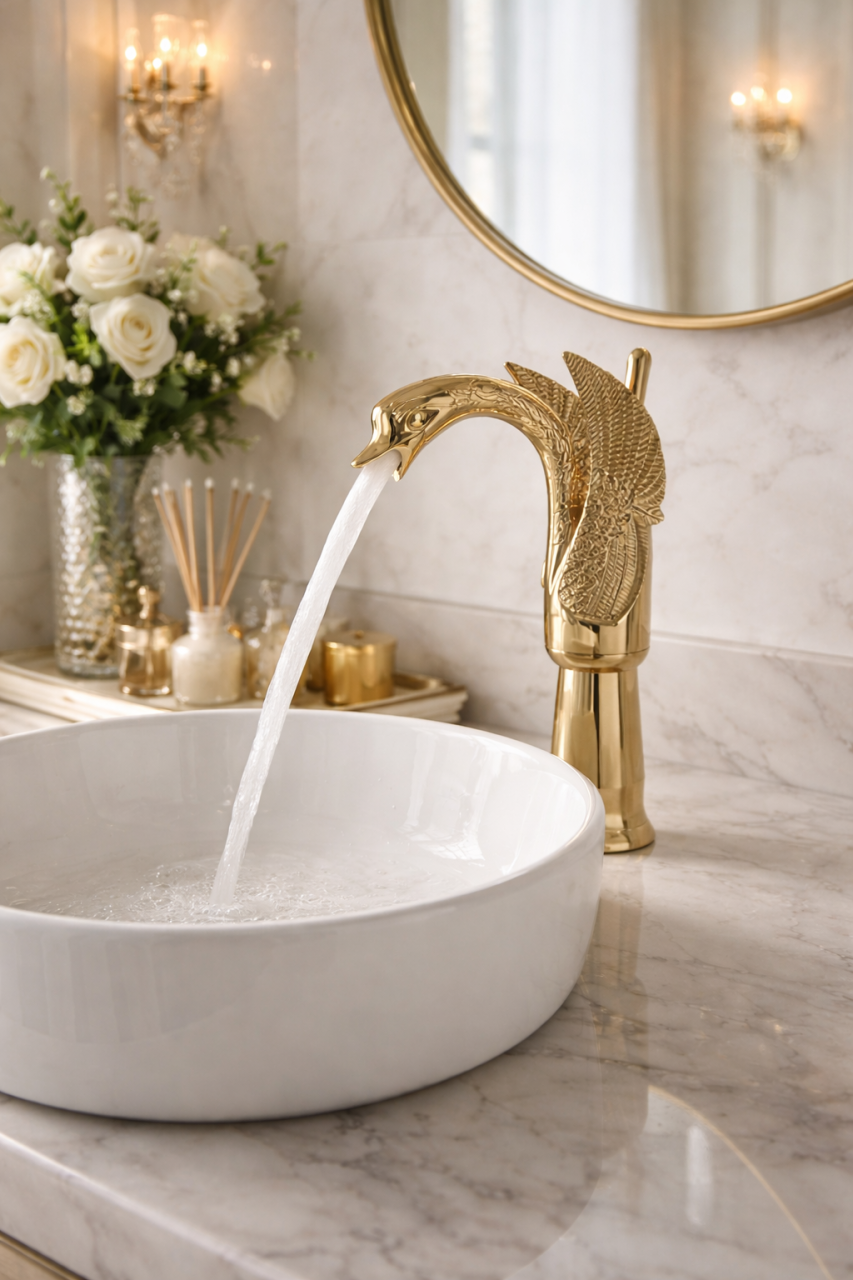 Baterie lavoar aurie Lebăda 29 cm cu finisaj lucios și design elegant [2]