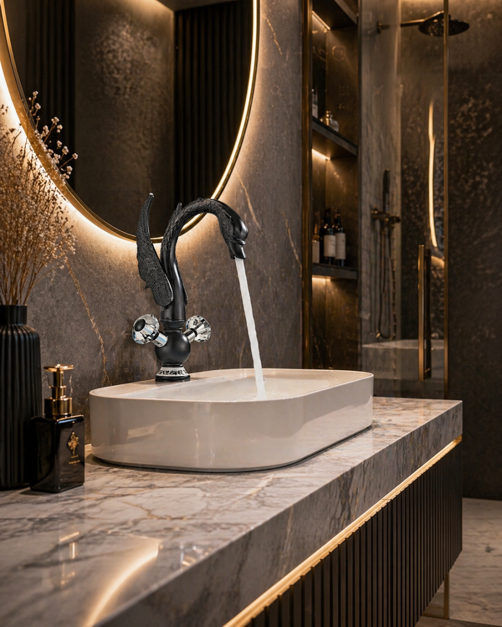 baterie-chiuveta-lavoar-negru-mat-lebada-cascada-cristale-bisdesign-33cm [2]