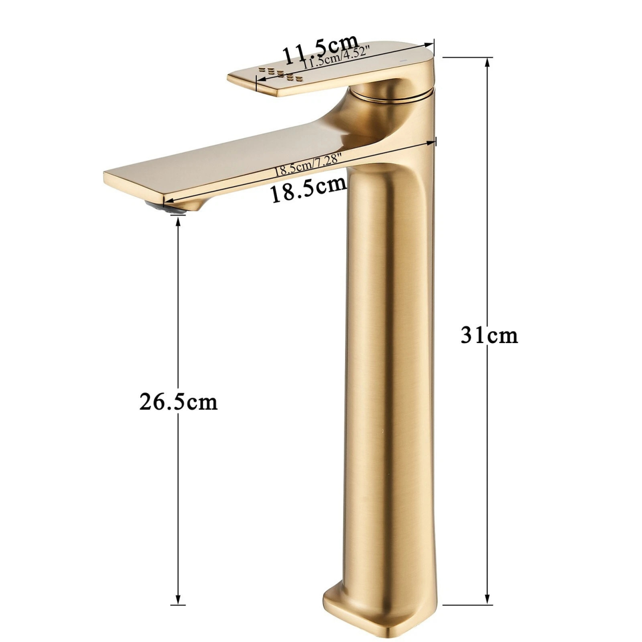 Baterie chiuvetă baie auriu mat 31 cm cu design modern și pipă înclinată [9]