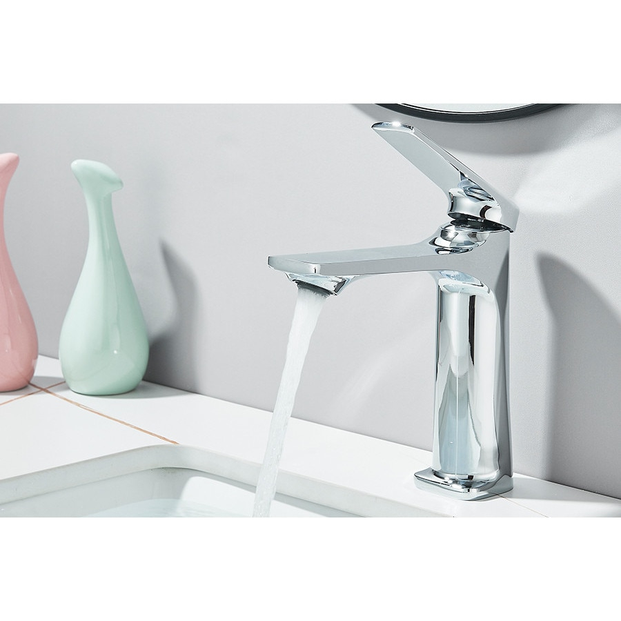 Baterie chiuvetă baie crom 17 cm cu pipă înclinată și design modern [5]