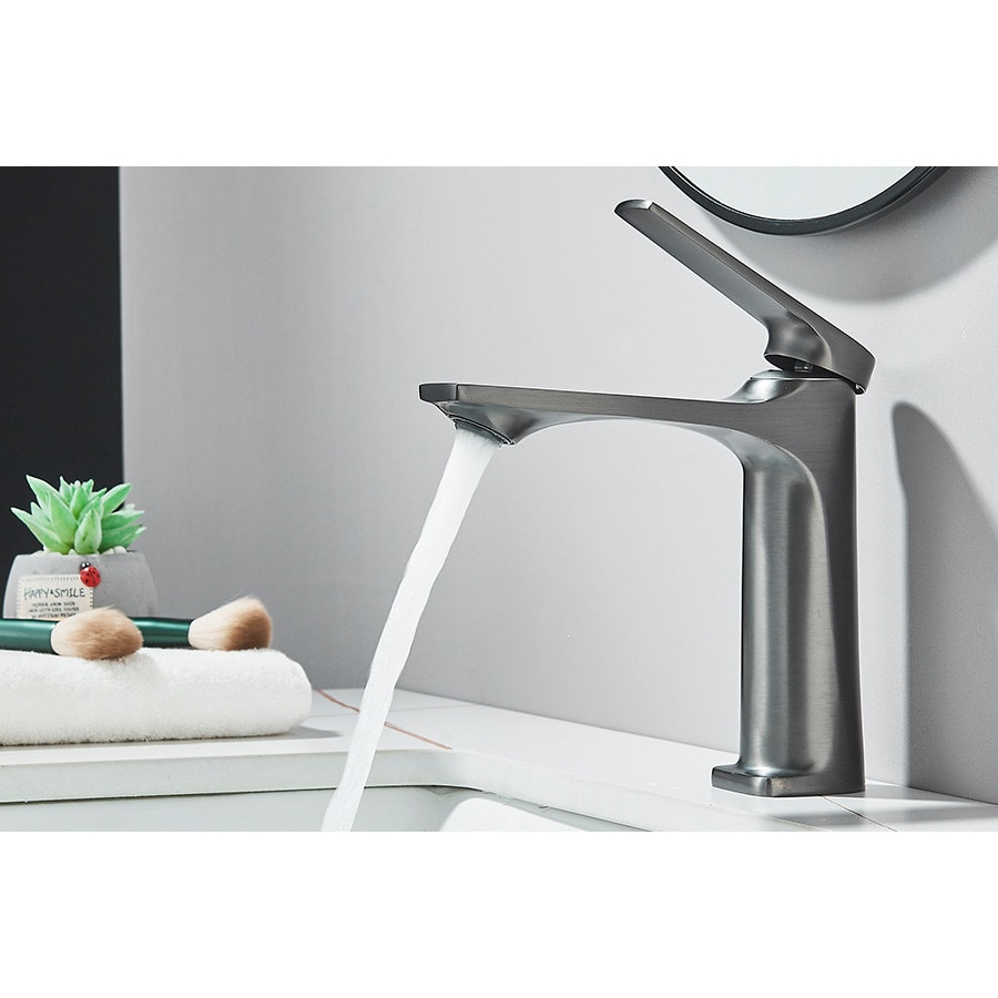 Baterie chiuvetă baie gri 17 cm cu pipă înclinată și design modern [6]