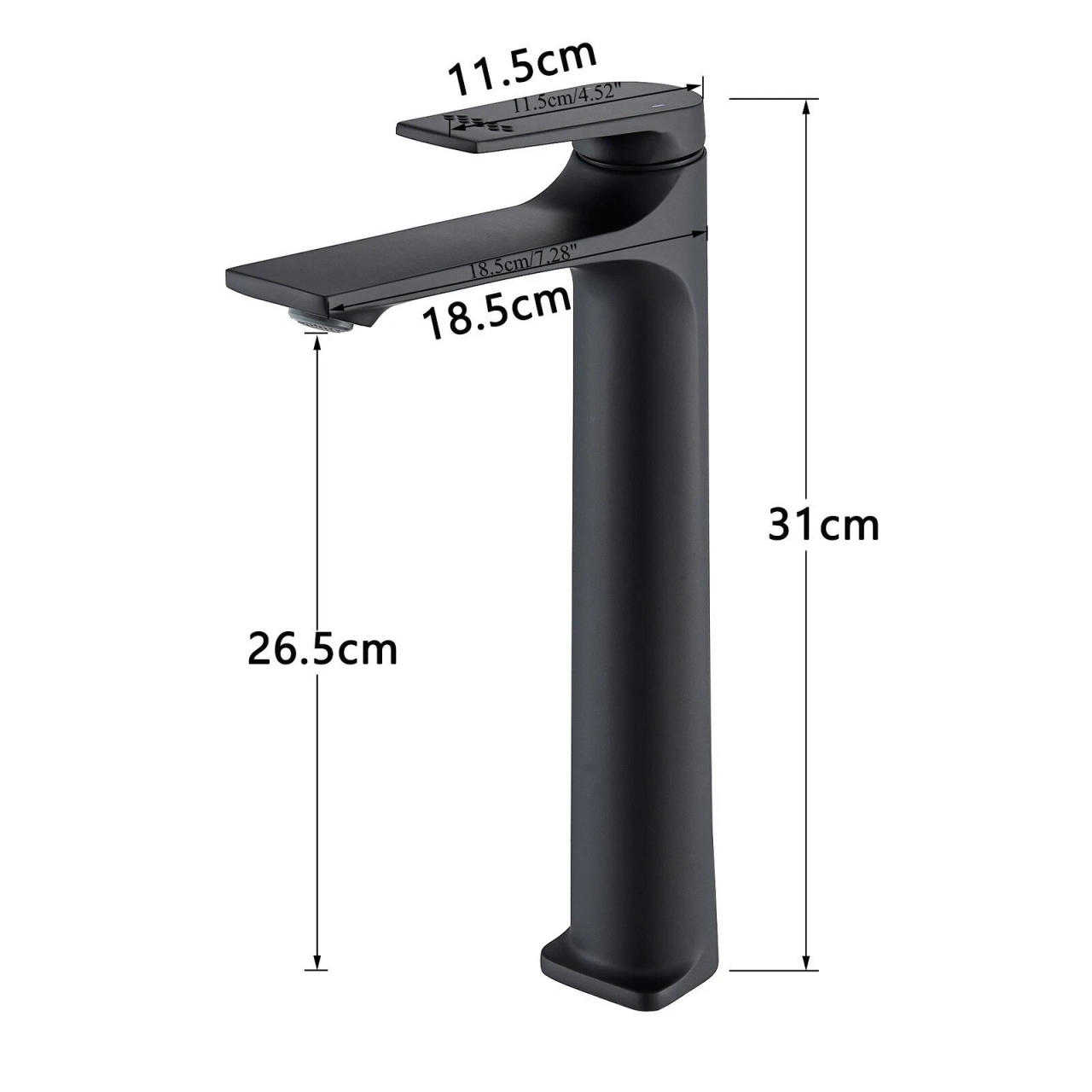 Baterie chiuvetă baie 31 cm negru mat cu pipa înclinată 15° [10]