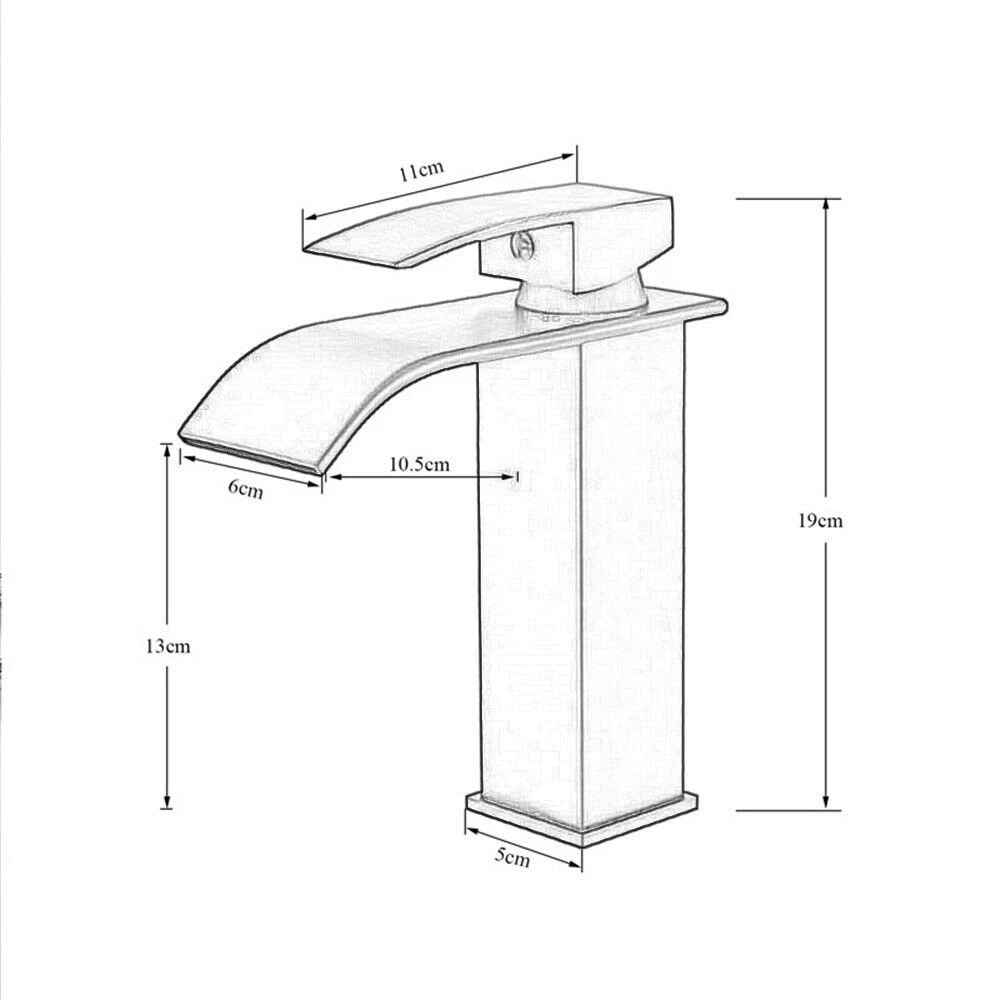 Baterie Lavoar BisDesign®, Pipă Tip Cascadă, Stil Pătrat, Finisaj Alb Mat, 19 cm [10]