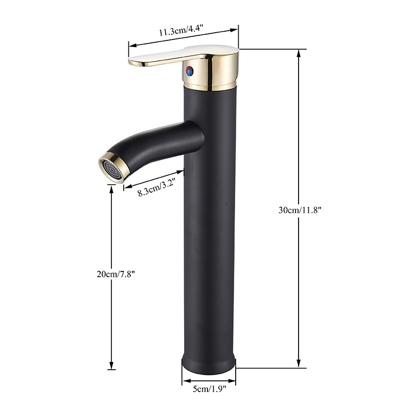 Baterie lavoar înaltă baie negru mat & auriu 30 cm design premium [7]