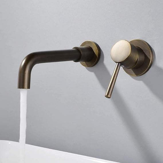 Baterie lavoar încastrabilă bronz antichizat cu pipă fixă 15 cm [3]