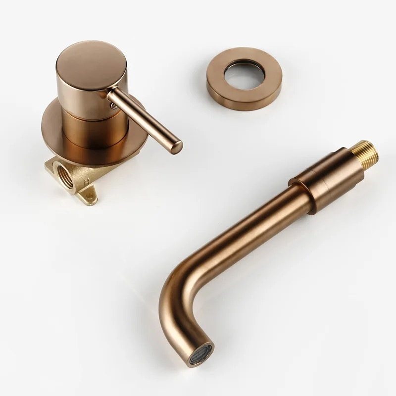 Baterie lavoar încastrabilă Rose Gold cu pipă fixă 15 cm [5]