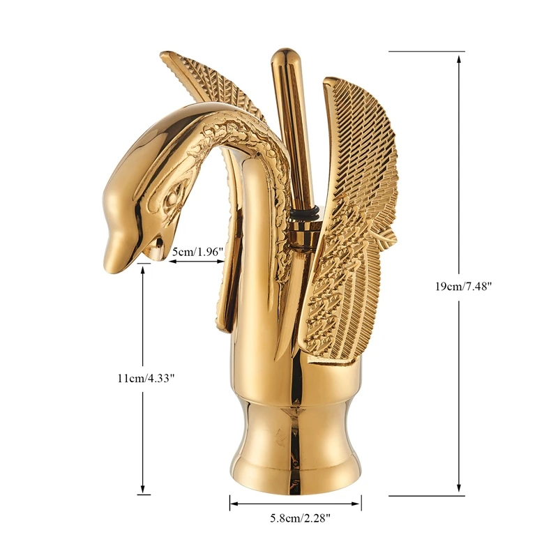 Baterie lavoar Lebăda auriu lucios 19 cm design elegant [8]