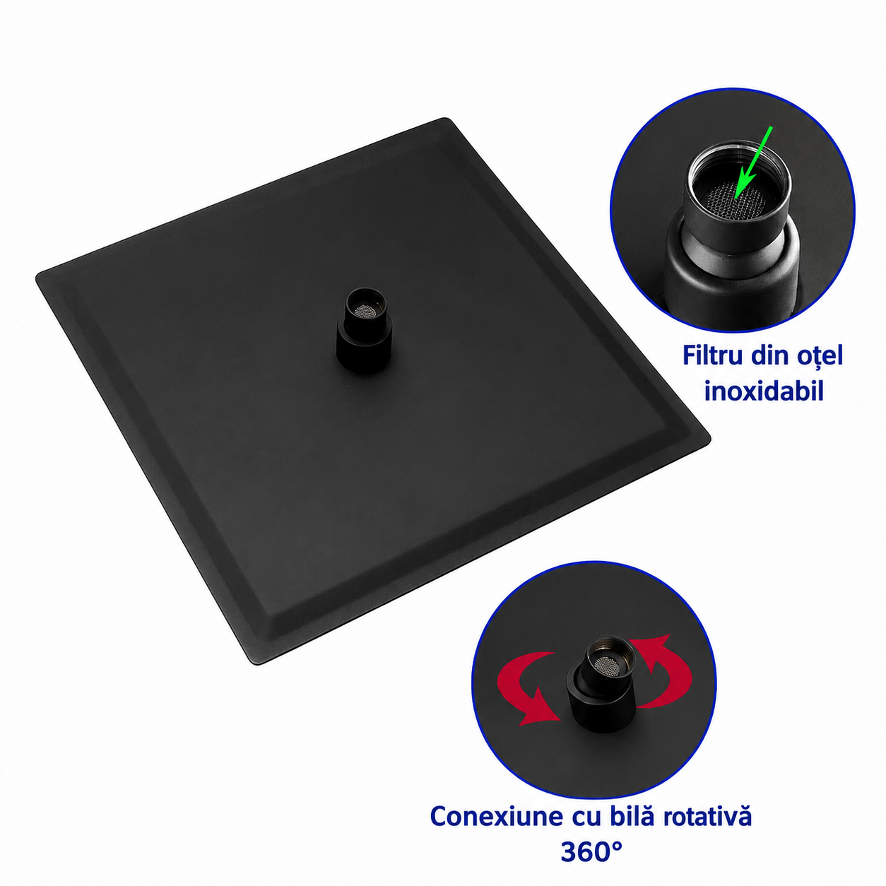 Cap Dus Patrat BisDesign Ultra Slim 30x30 cm Negru Mat [12]