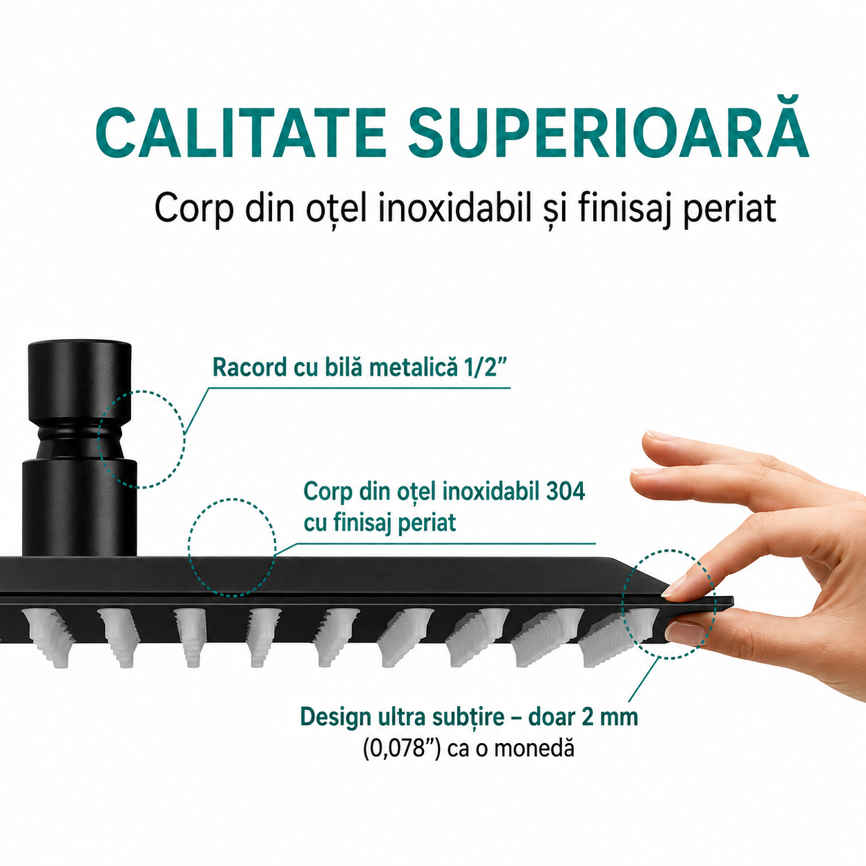 Cap Dus Patrat BisDesign Ultra Slim 30x30 cm Negru Mat [10]