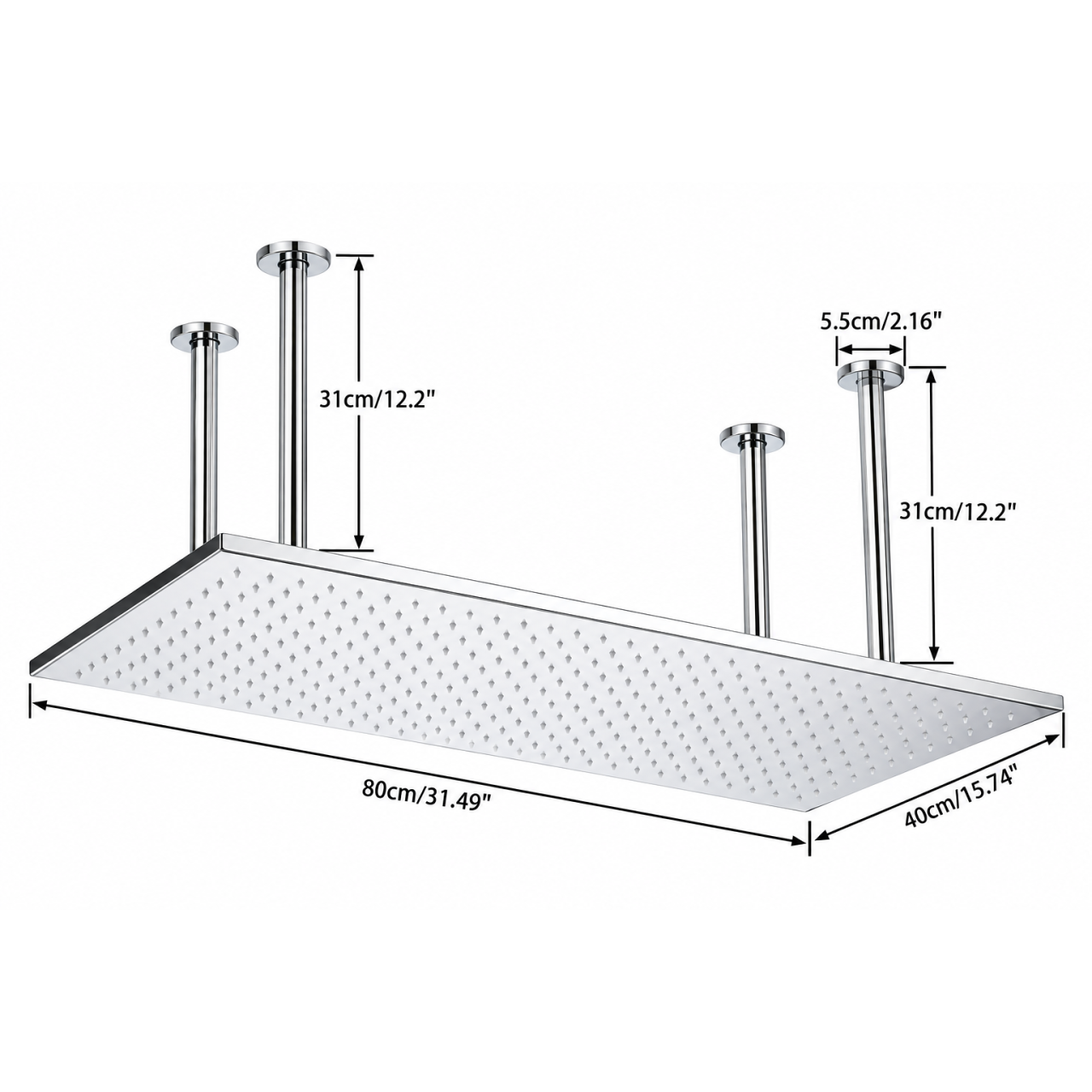 Cap de duș tip ploaie BisDesign® 40 × 80 cm, negru mat, LED [12]