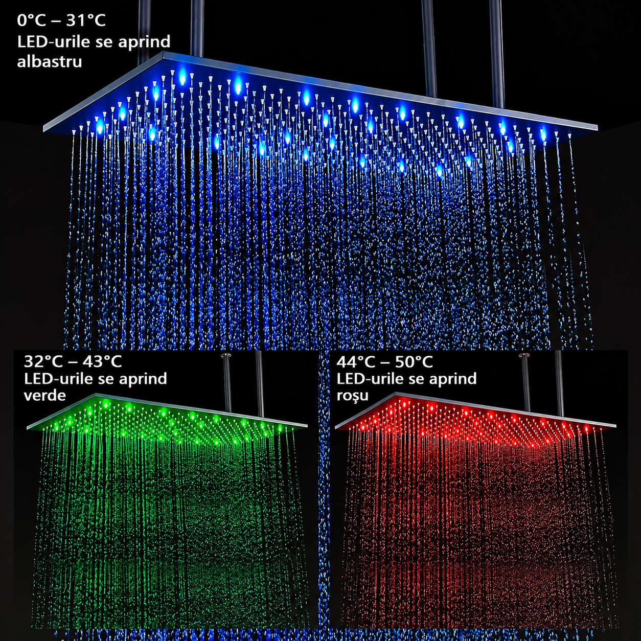 Cap de duș tip ploaie BisDesign® 40 × 80 cm, negru mat, LED [4]