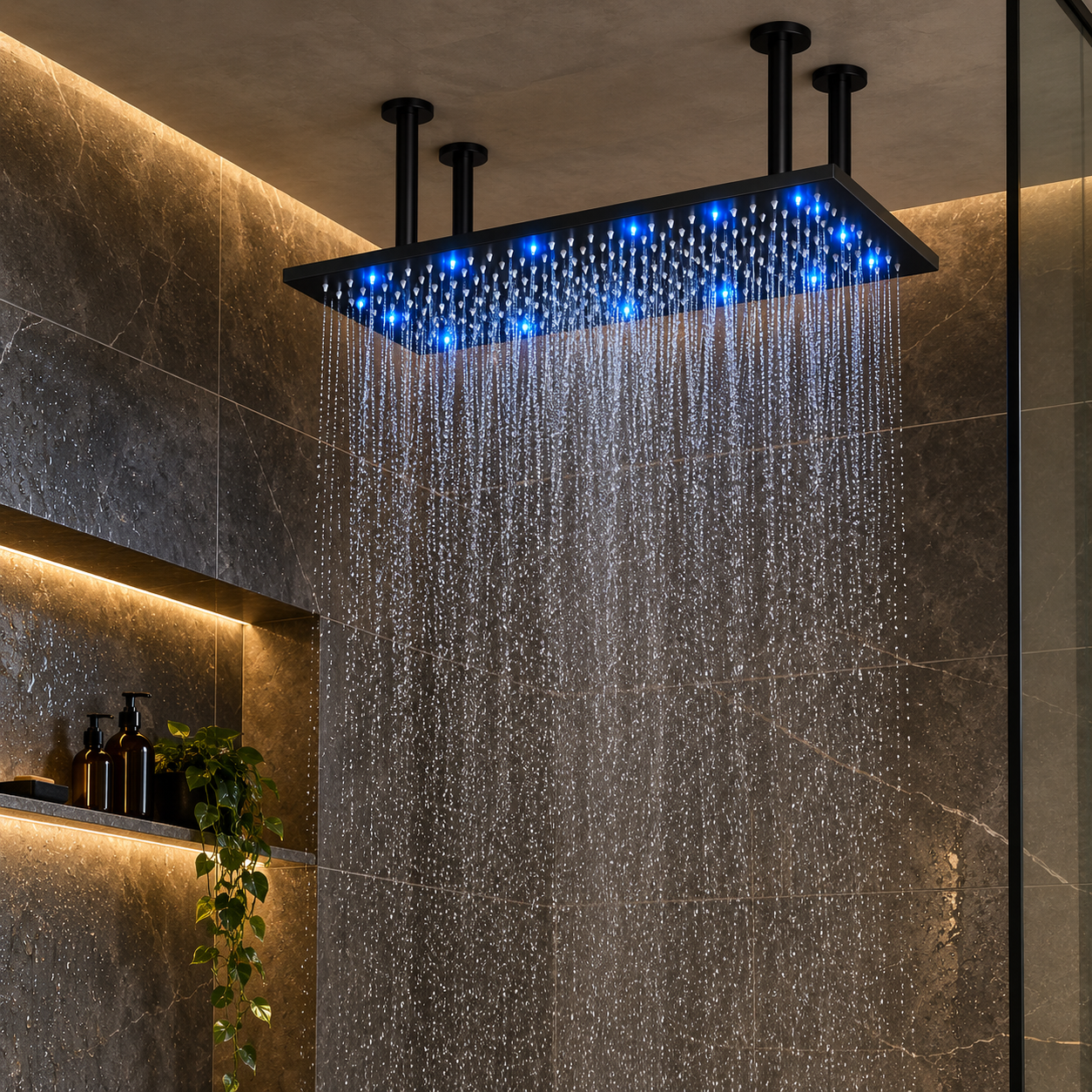 Cap de duș tip ploaie BisDesign® 40 × 80 cm, negru mat, LED [3]