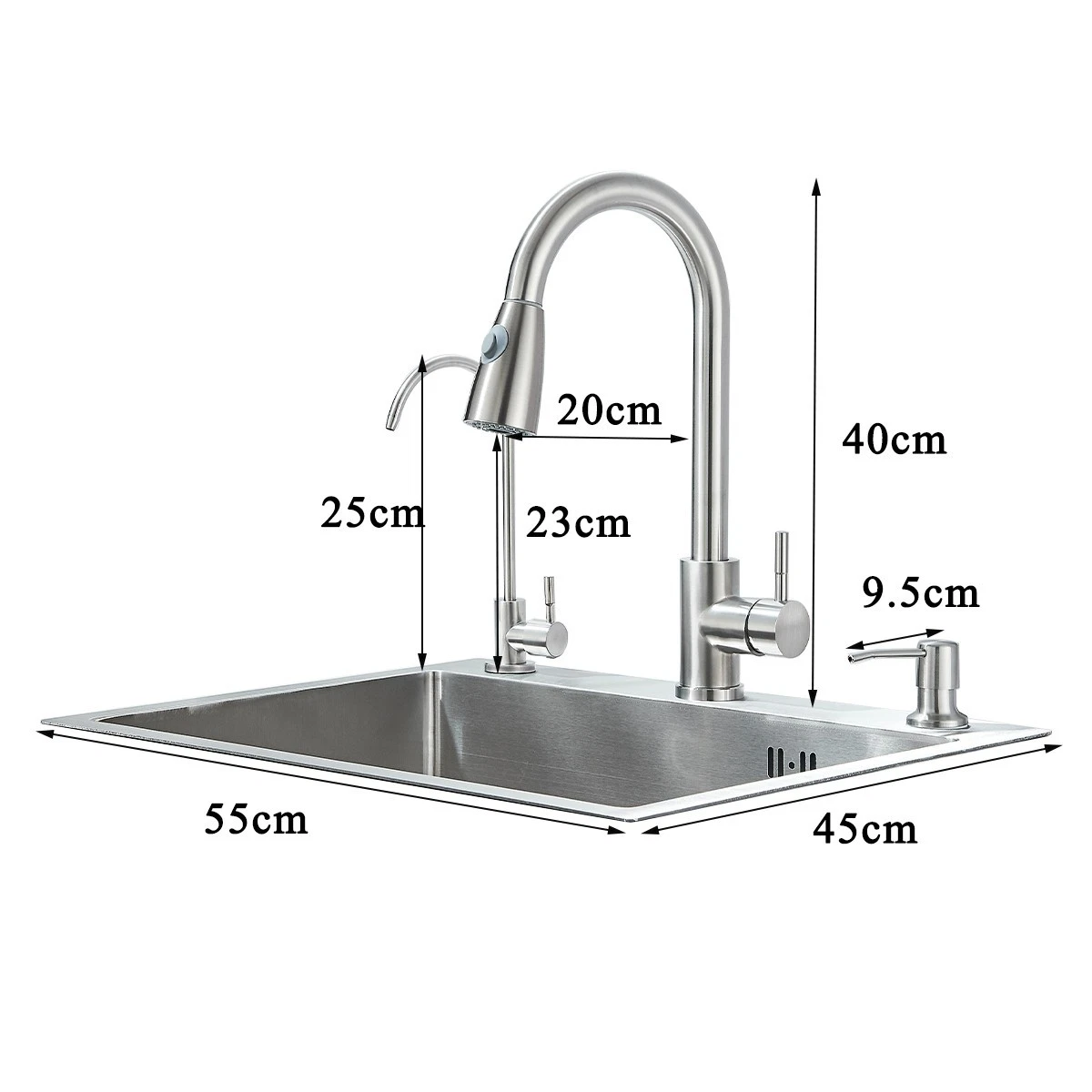 Chiuvetă Multifuncțională Inox Nichel Periat cu Cascadă și Duș Extractabil BisDesign [11]