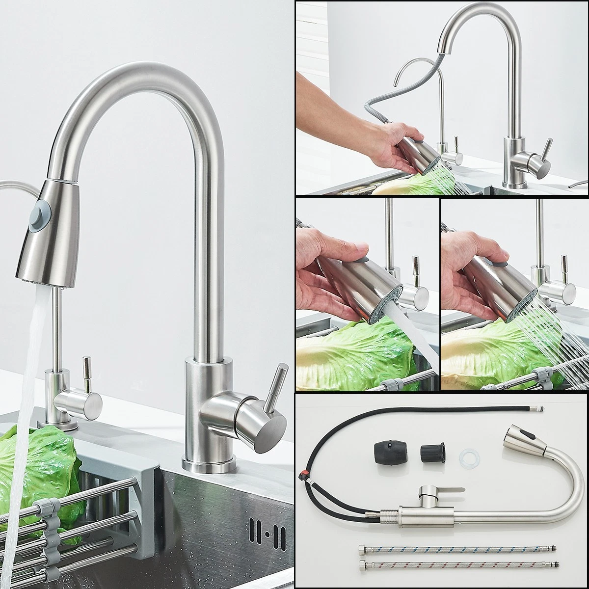 Chiuvetă Multifuncțională Inox Nichel Periat cu Cascadă și Duș Extractabil BisDesign [3]
