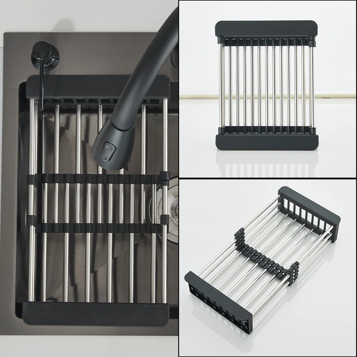 Chiuvetă bucătărie multifuncțională negru mat 550x450 mm cu baterie extractabilă și accesorii [5]