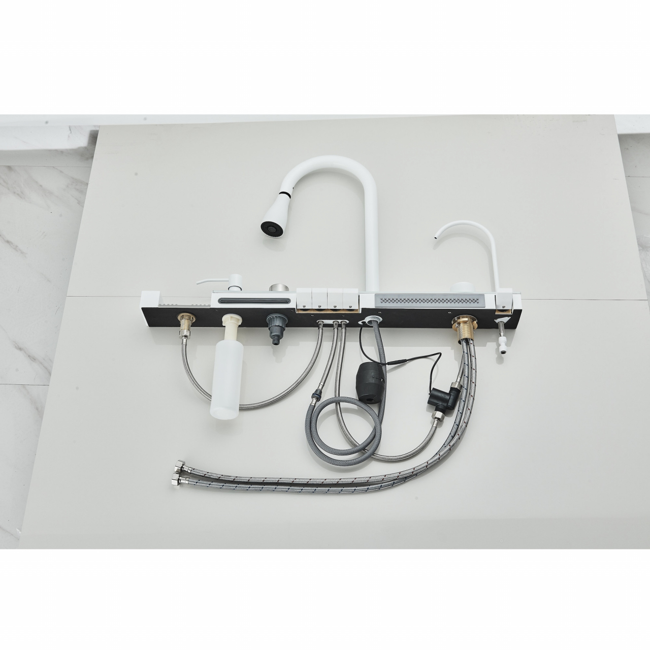 Chiuvetă multifuncțională bucătărie alb mat 77 L cu LCD, LED și accesorii [15]