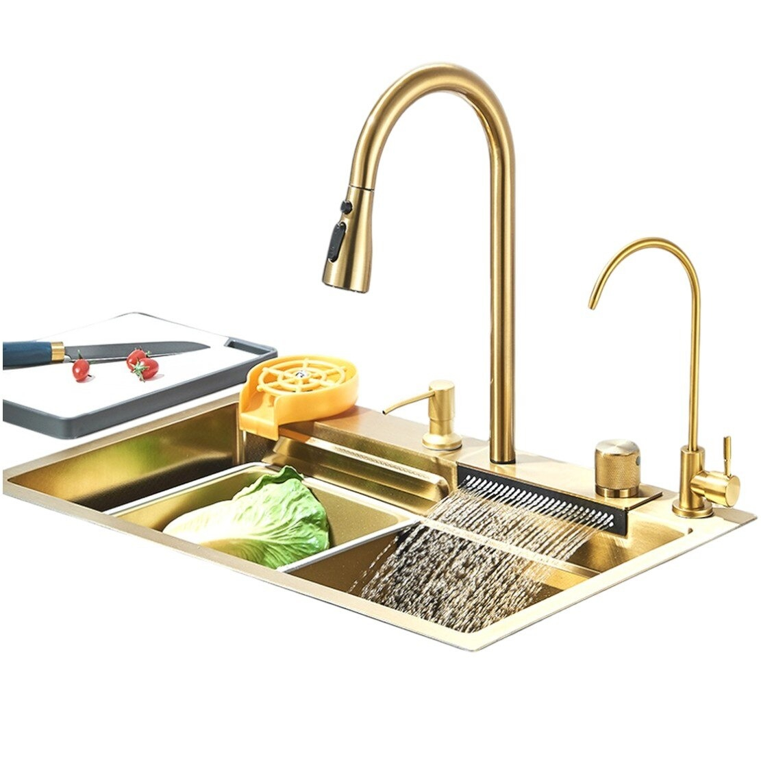 Chiuvetă multifuncțională auriu mat cu baterie și accesorii incluse [1]
