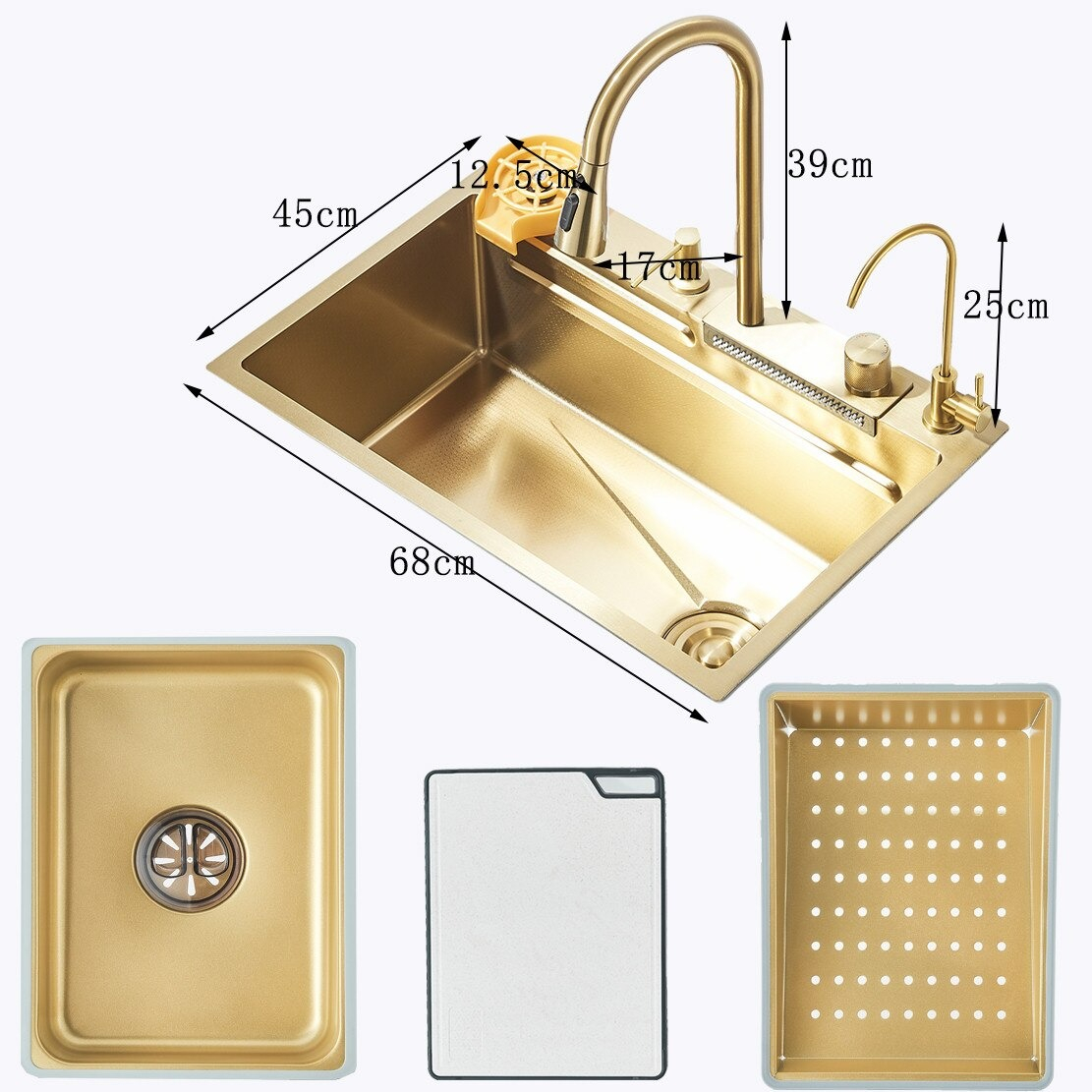 Chiuvetă multifuncțională auriu mat cu baterie și accesorii incluse [3]