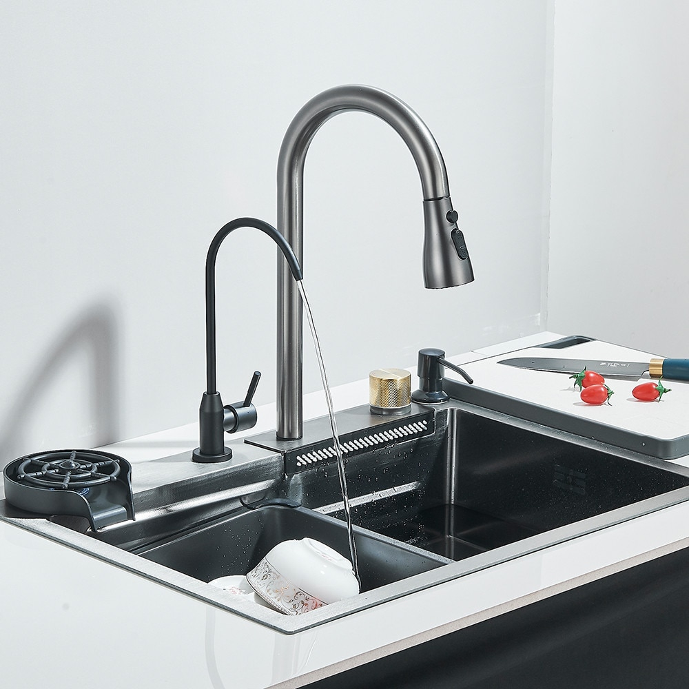 Chiuvetă multifuncțională bucătărie gri grafit din oțel inoxidabil cu accesorii incluse [5]