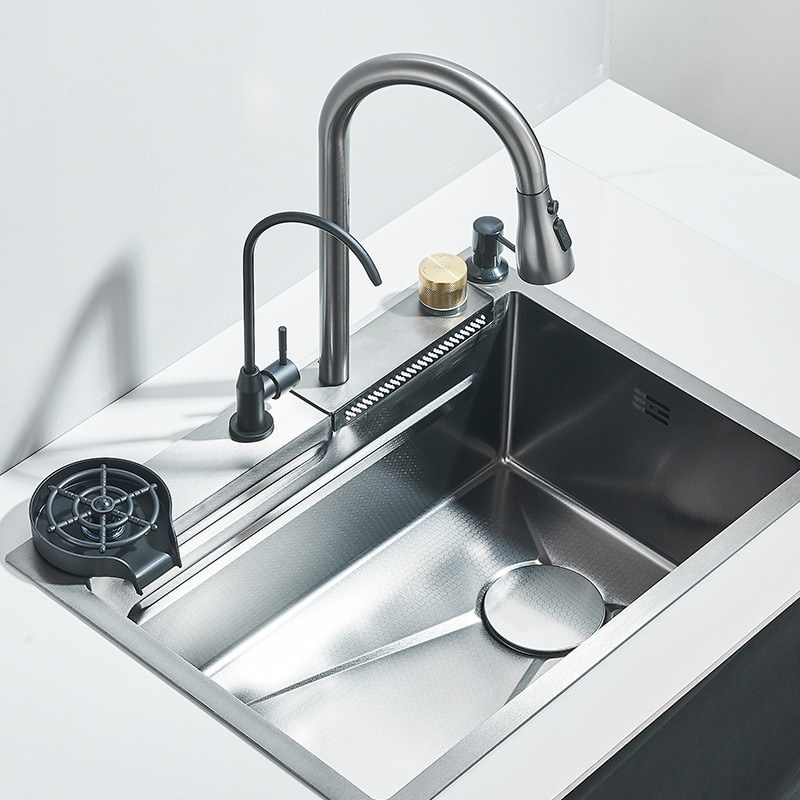 Chiuvetă multifuncțională bucătărie gri grafit din oțel inoxidabil cu accesorii incluse [7]