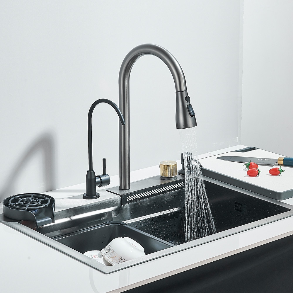 Chiuvetă multifuncțională bucătărie gri grafit din oțel inoxidabil cu accesorii incluse [10]