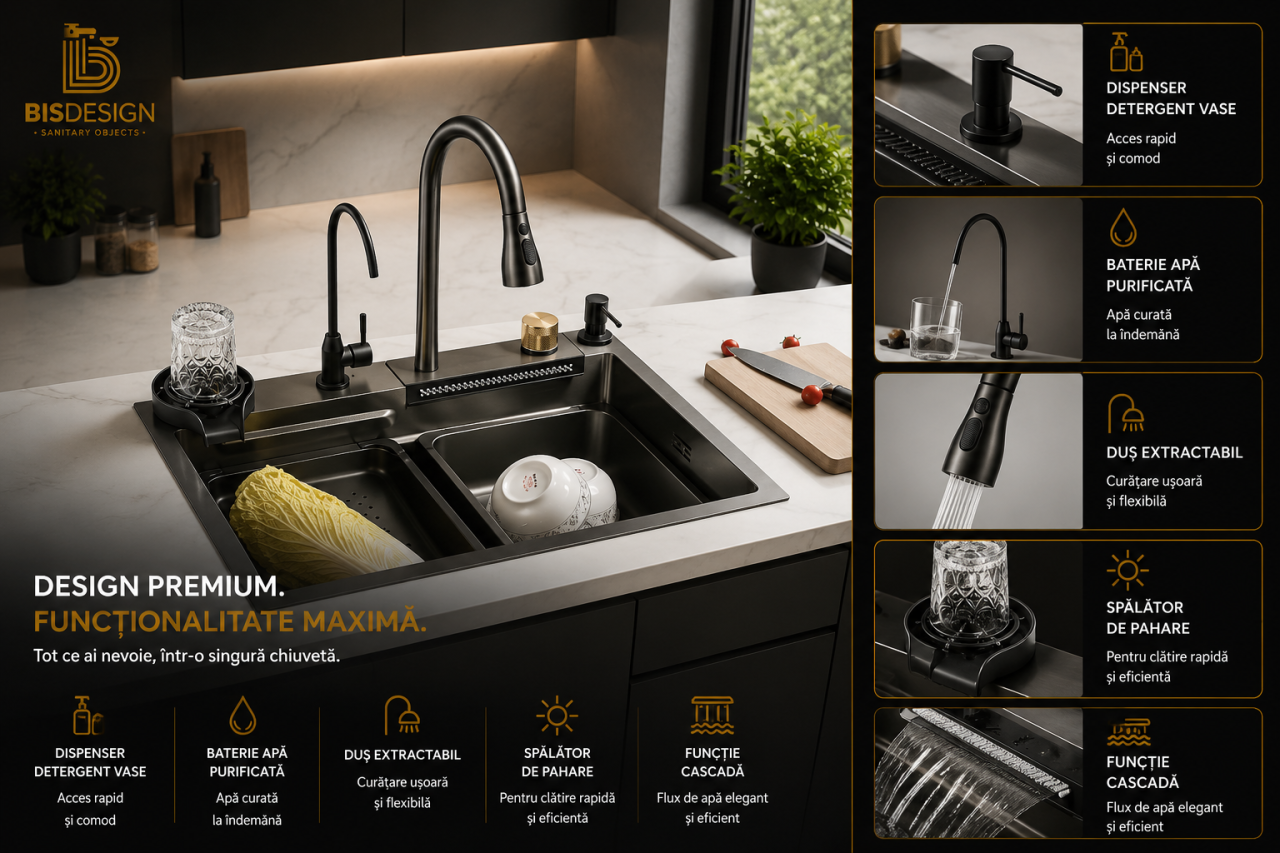 Chiuvetă multifuncțională bucătărie gri grafit din oțel inoxidabil cu accesorii incluse [2]