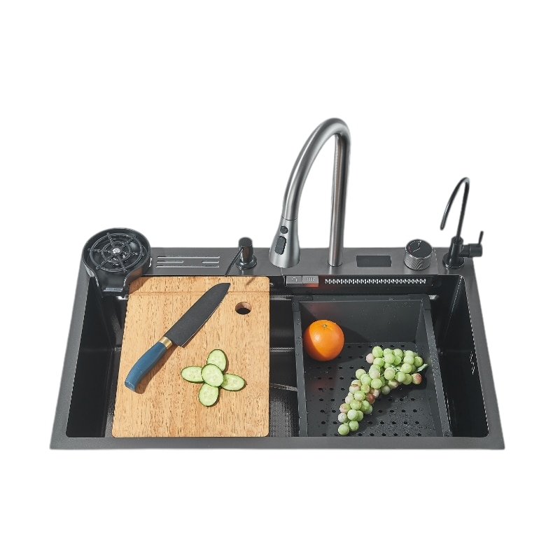 Chiuvetă multifuncțională bucătărie gri grafit 77 L cu LCD și accesorii premium [1]
