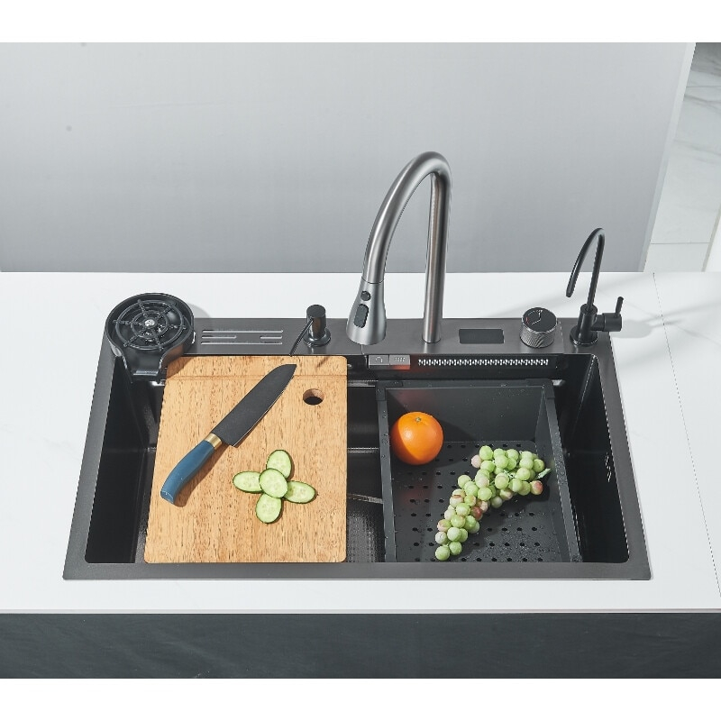 Chiuvetă multifuncțională bucătărie gri grafit 77 L cu LCD și accesorii premium [2]