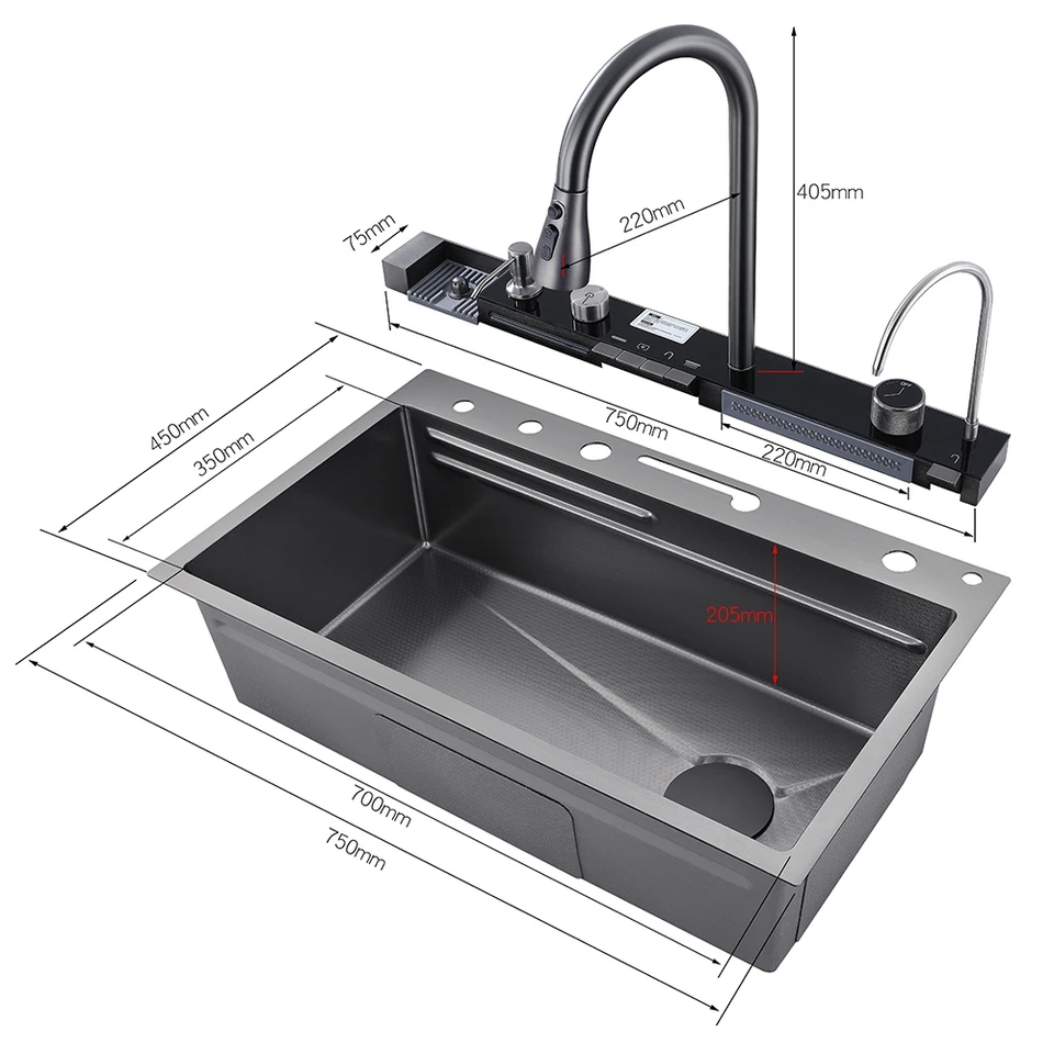 Chiuvetă multifuncțională gri grafit 77 L cu LCD și accesorii premium [23]