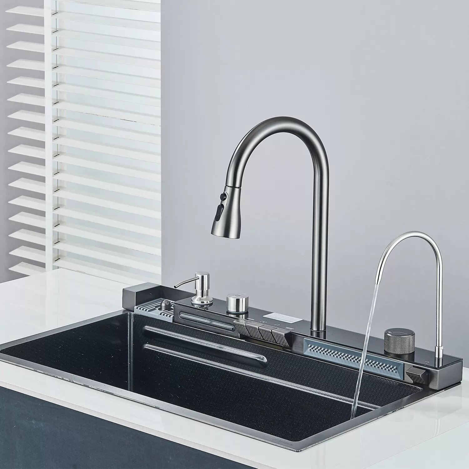 Chiuvetă multifuncțională gri grafit 77 L cu LCD și accesorii premium [6]