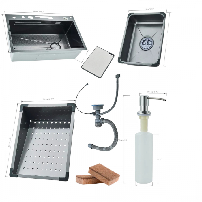 Chiuvetă multifuncțională gri grafit 77 L cu LCD și accesorii premium [18]