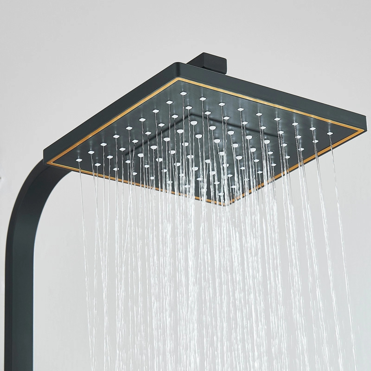 Coloană de Duș BisDesign®, Acționare Buton, Reglabilă, Cos Organizator, Negru Mat/Auriu, 4 Funcții, Pălărie 20 cm [4]
