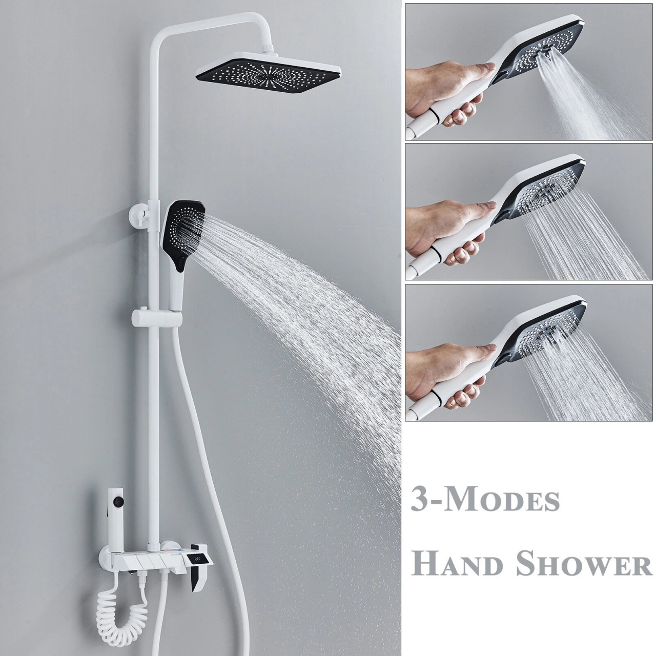 Coloană de duș alb mat cu afișaj LCD și palărie Rainfall 28 cm [4]