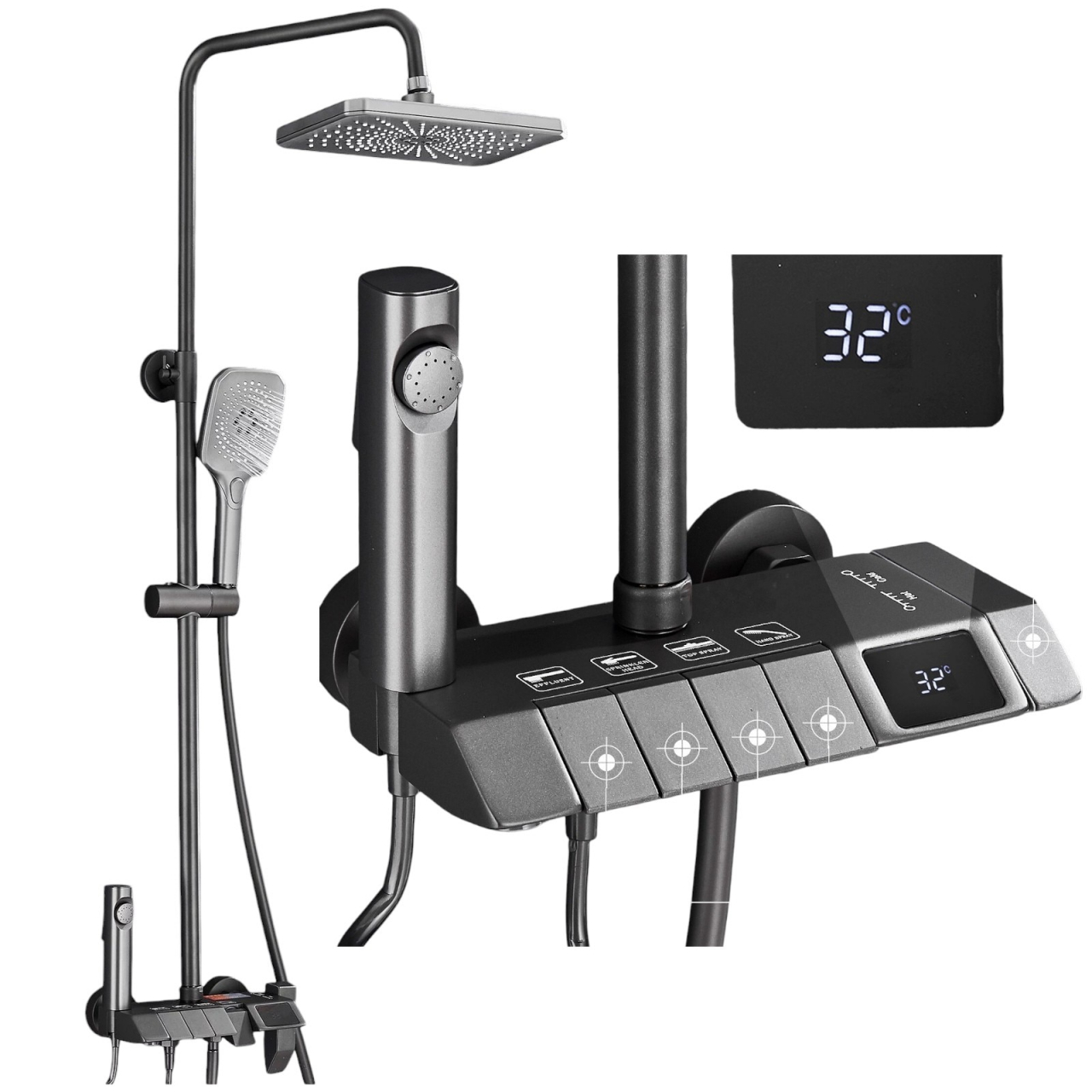 Coloană de duș gri antracit cu afișaj LCD și palărie Rainfall 28 cm [1]
