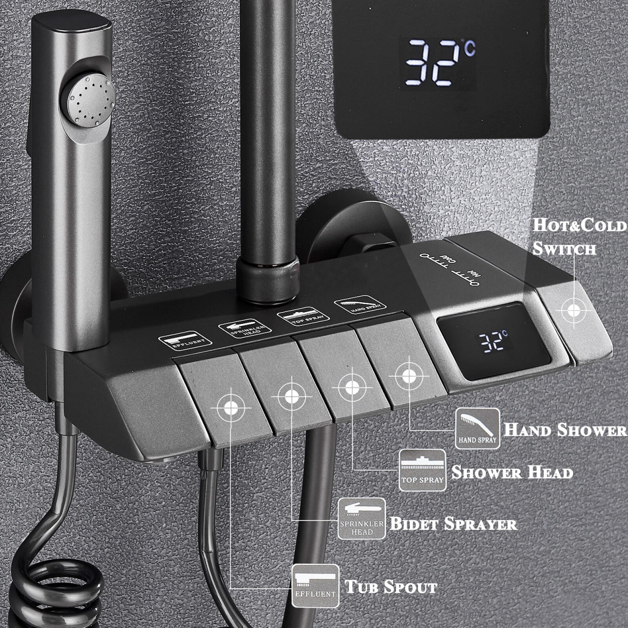 Coloană de duș gri antracit cu afișaj LCD și palărie Rainfall 28 cm [5]