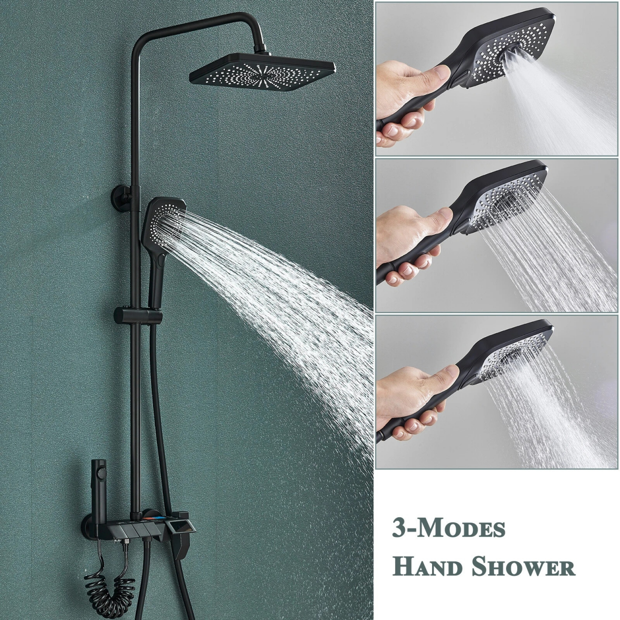 Sistem de duș premium negru mat cu afișaj digital, palărie Rainfall 28 cm și 4 funcții [5]