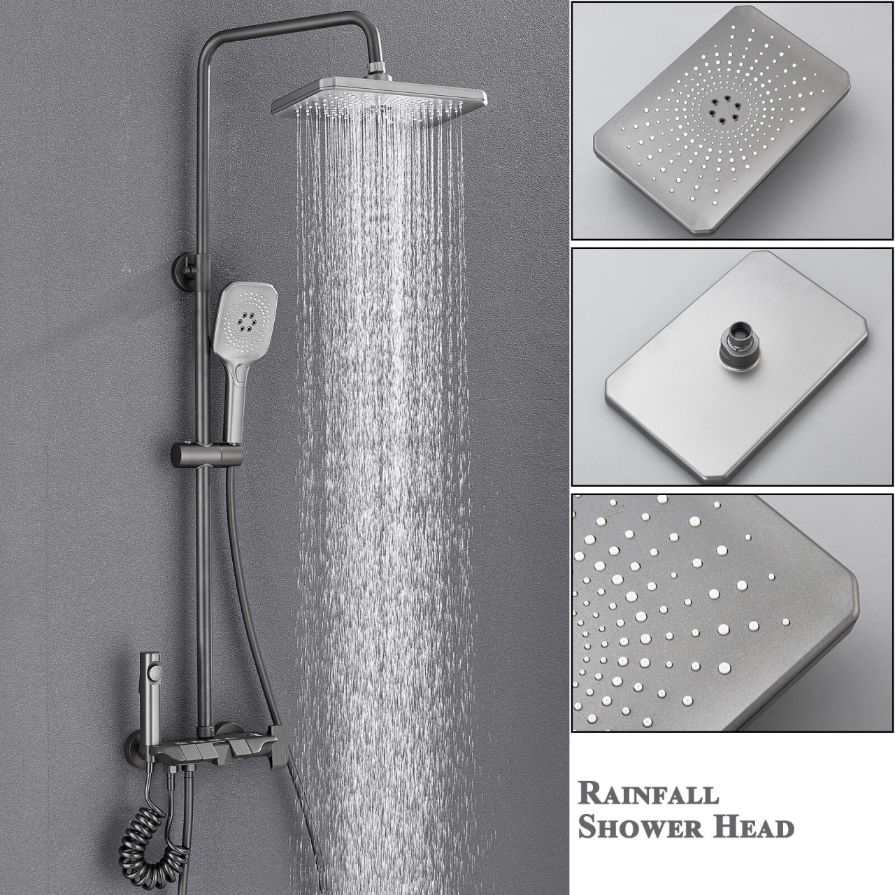 Coloană de duș gri antracit cu butoane piano și palărie Rainfall 28 cm [3]