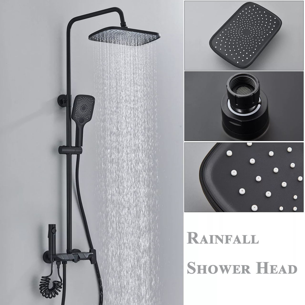 Coloană de duș negru mat cu butoane piano, palărie Rainfall 28 cm și 4 funcții [4]