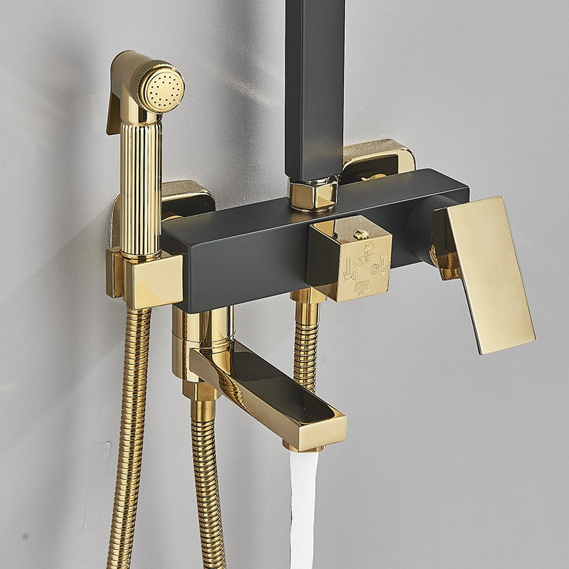 Coloană de duș auriu lucios/negru mat cu pălărie 25 cm și 4 funcții [5]