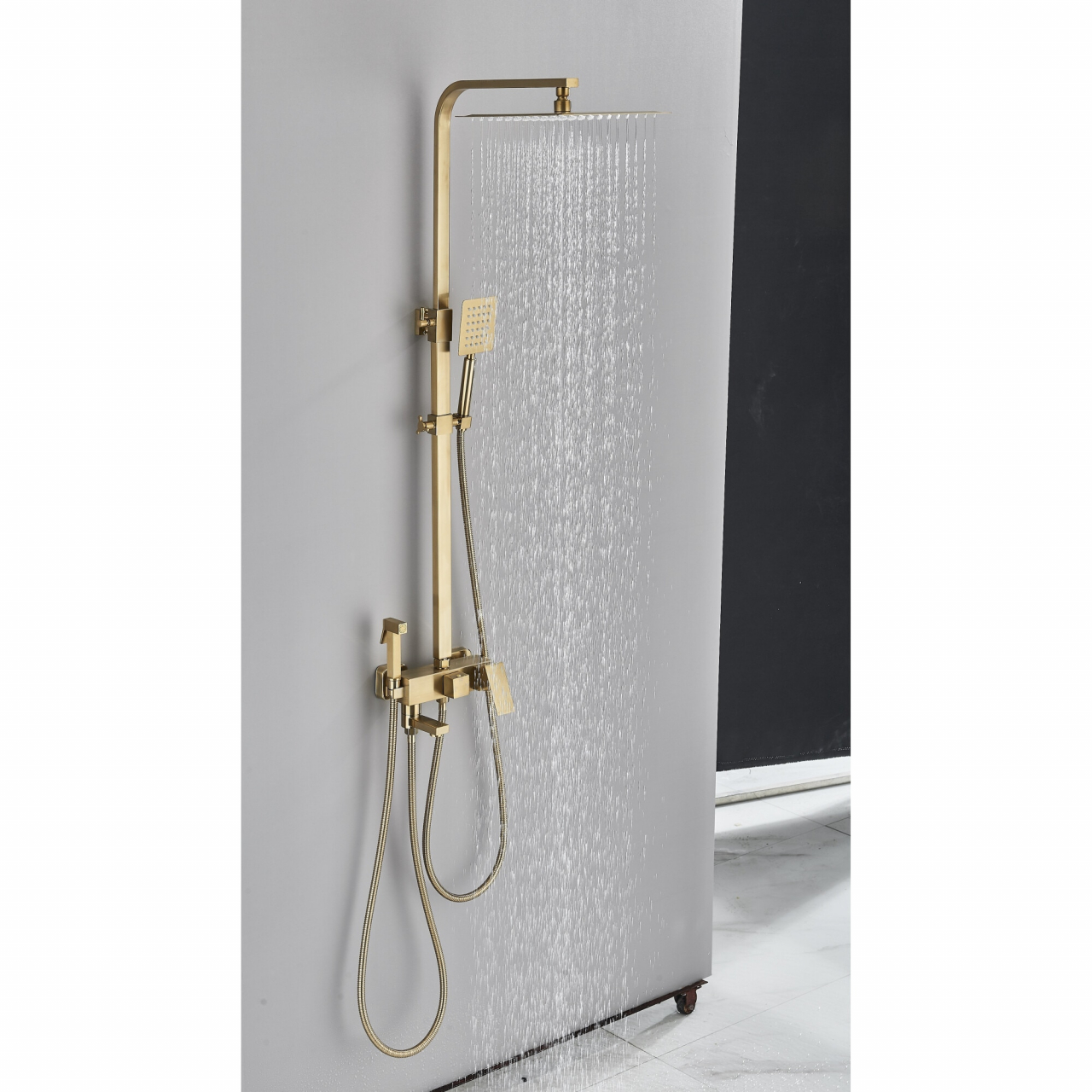 Coloană de duș auriu mat cu pălărie 20 cm și 4 funcții de curgere [2]