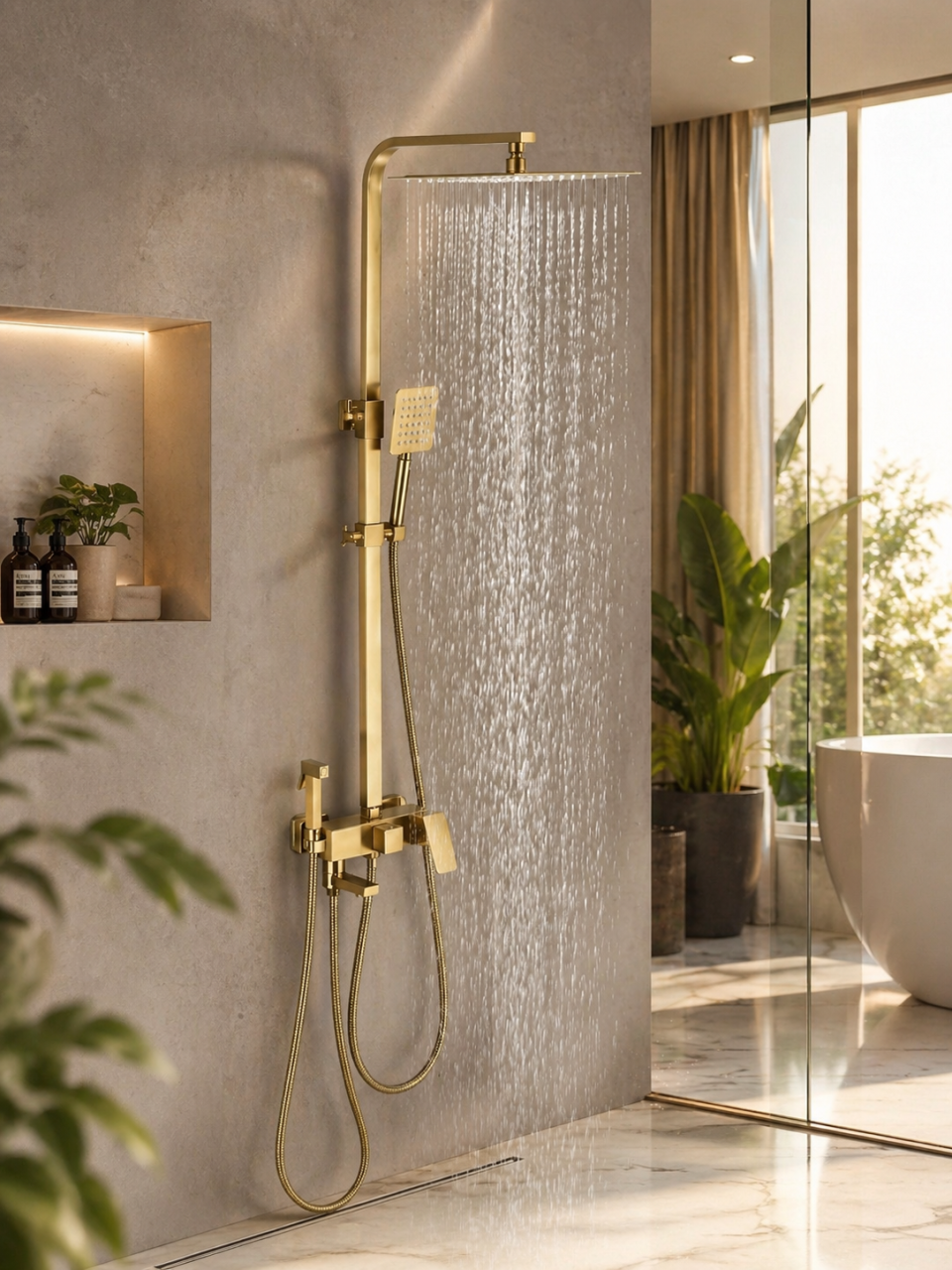 Coloană de duș auriu mat cu pălărie 20 cm și 4 funcții de curgere [2]