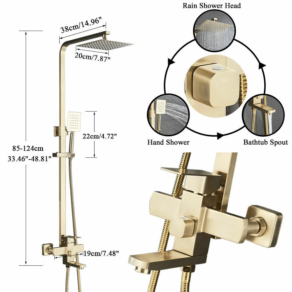 Coloană de duș auriu mat cu pălărie 20 cm și 3 funcții de curgere [8]
